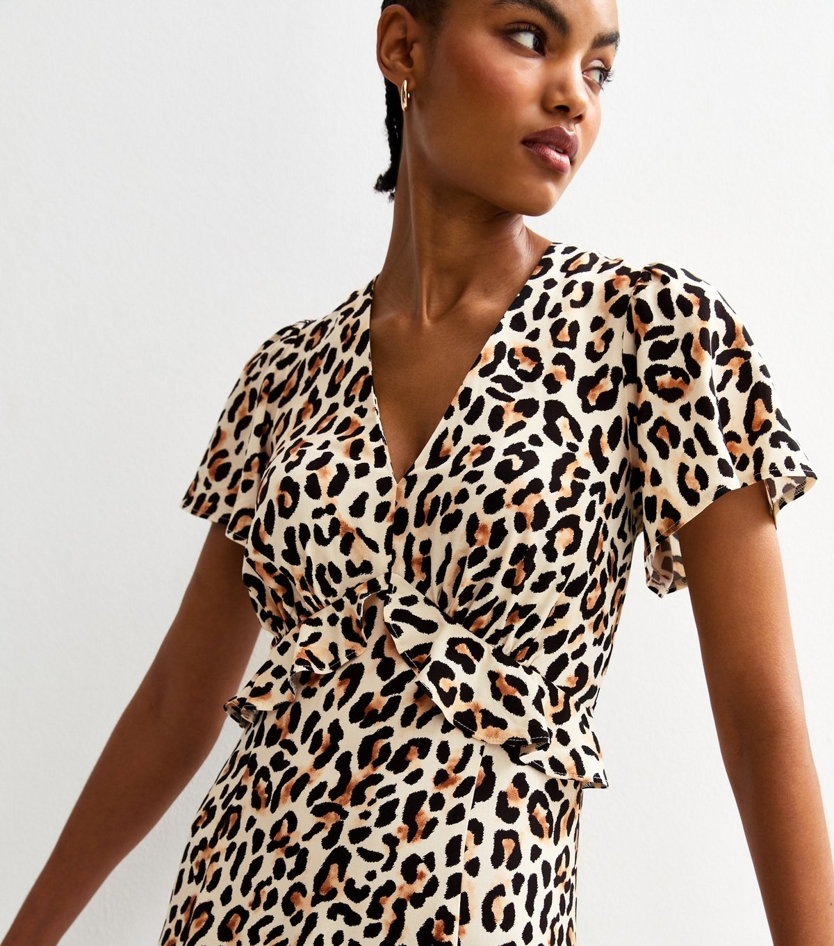 New Look Women's Tall Brown Leopard Print Flutter Sleeve Midi Dress New Look - 3
