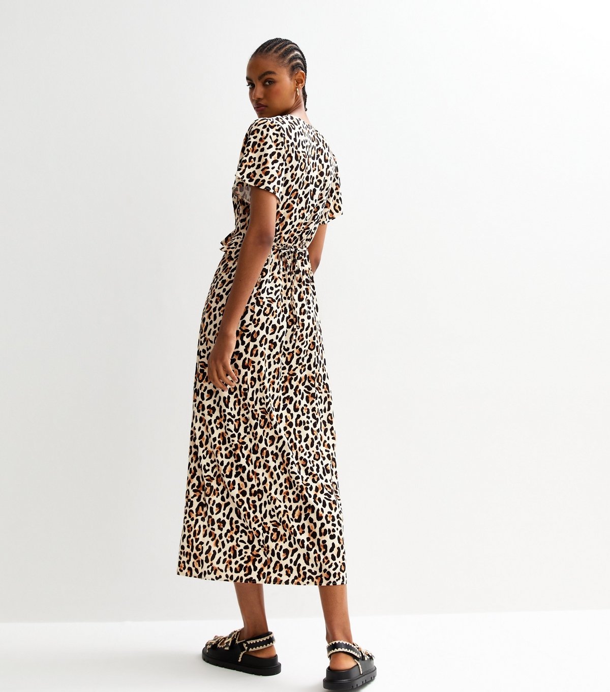New Look Women's Tall Brown Leopard Print Flutter Sleeve Midi Dress New Look - 4