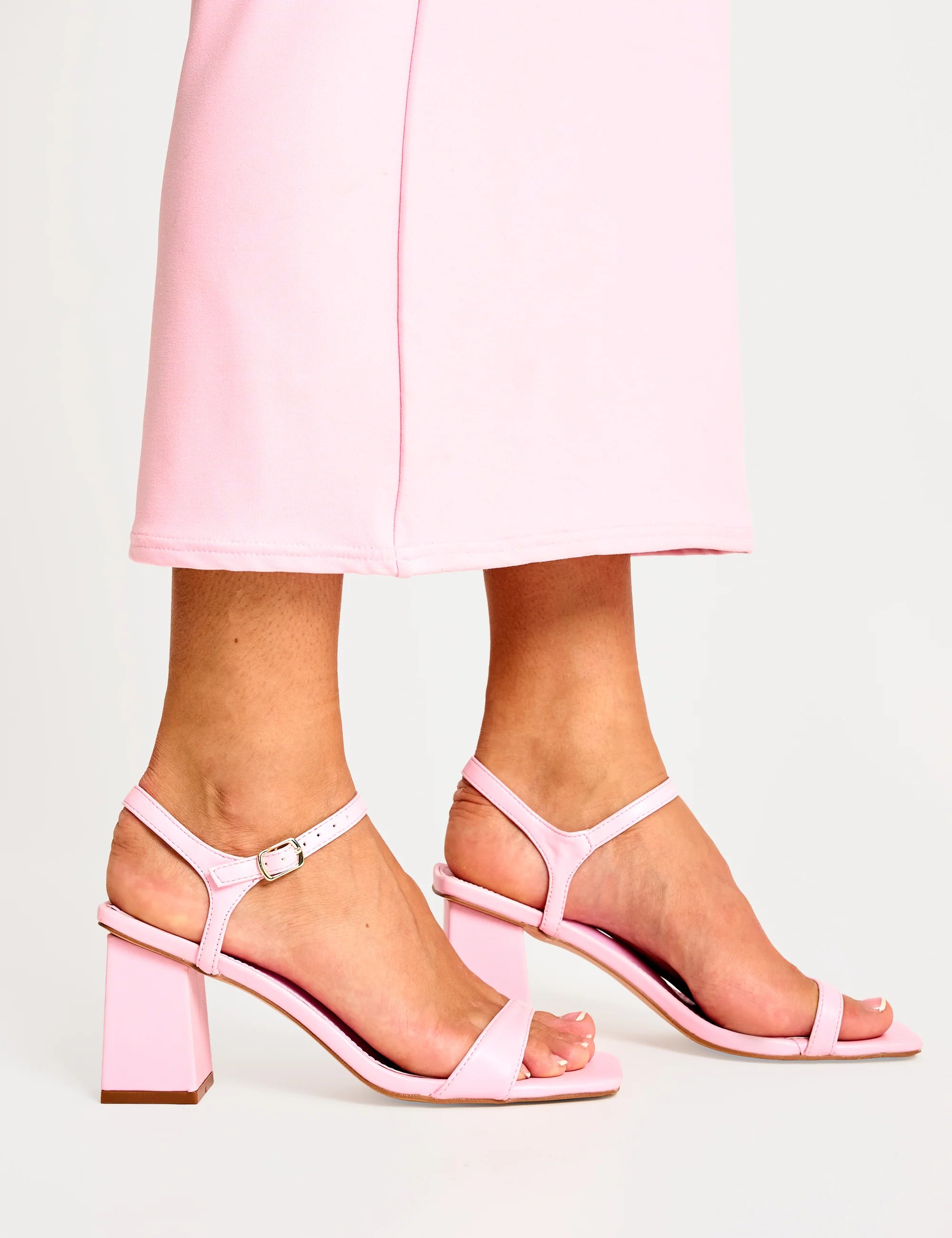 Public Desire Maryse Light Pink Pu Barely There Mid Block Heels - 2