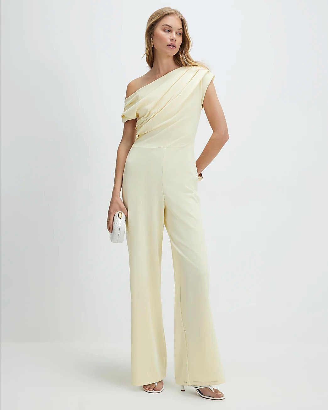 River Island River Island Womens Yellow Short Sleeve Asymmetric Drape Jumpsuit