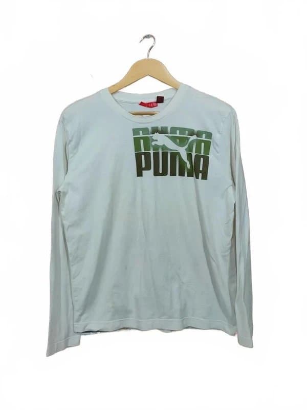 Puma Puma Off White Long Sleeve Big Logo Graphic T-Shirt Men's Size Large Activewear