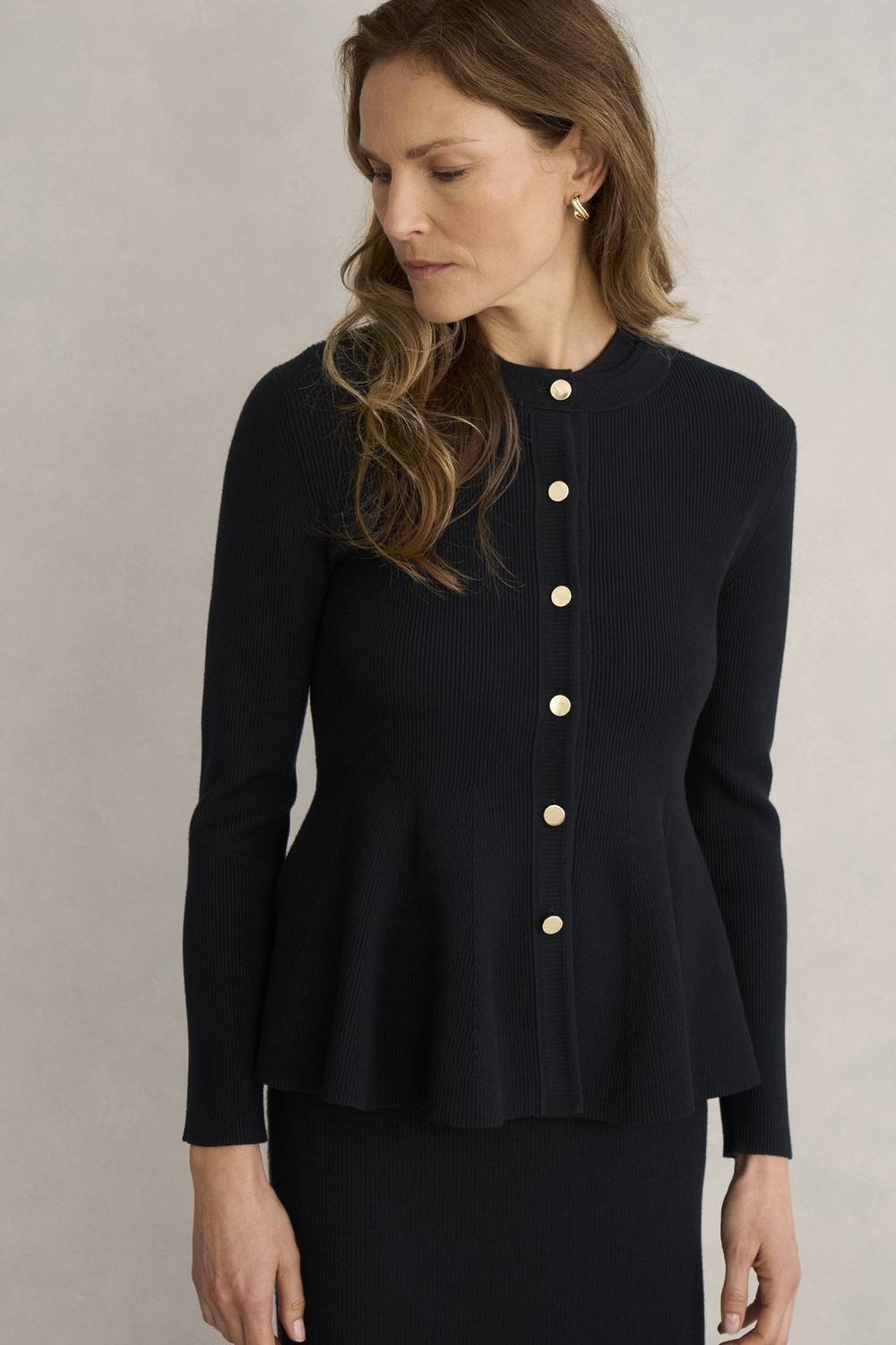 Hobbs London Hobbs London Women's Bridget Long Sleeve Peplum Knit Cardigan in Black - 2