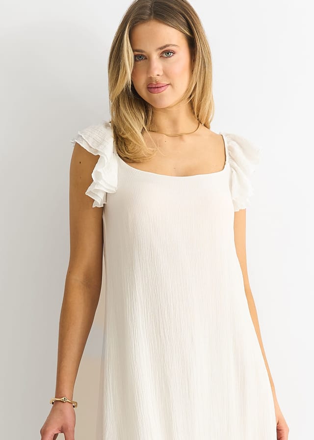 Gini London Gini London Women's White Ruffle Short Sleeve Maxi Dress - 2
