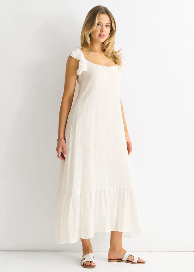 Gini London Gini London Women's White Ruffle Short Sleeve Maxi Dress - 3