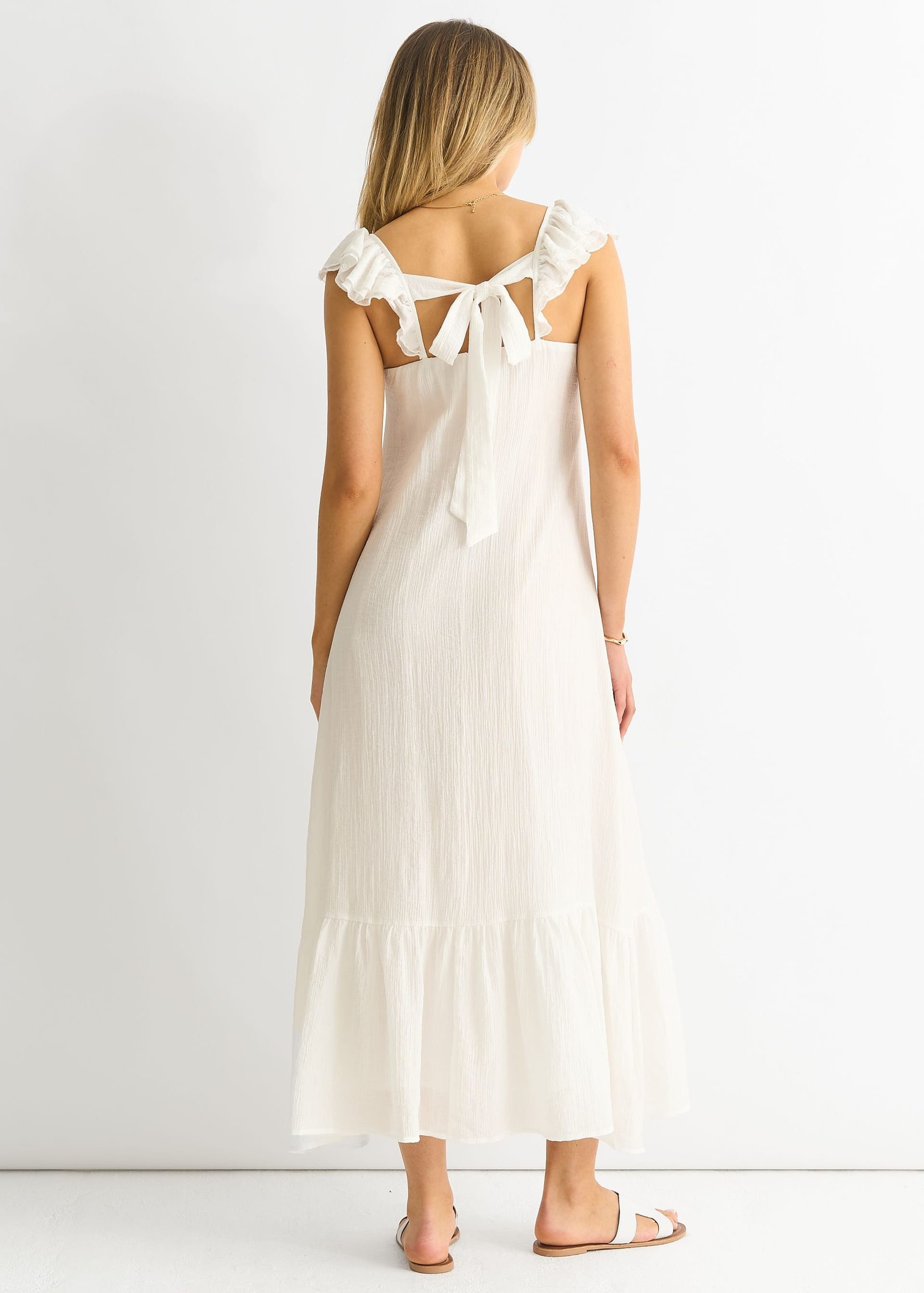 Gini London Gini London Women's White Ruffle Short Sleeve Maxi Dress - 4