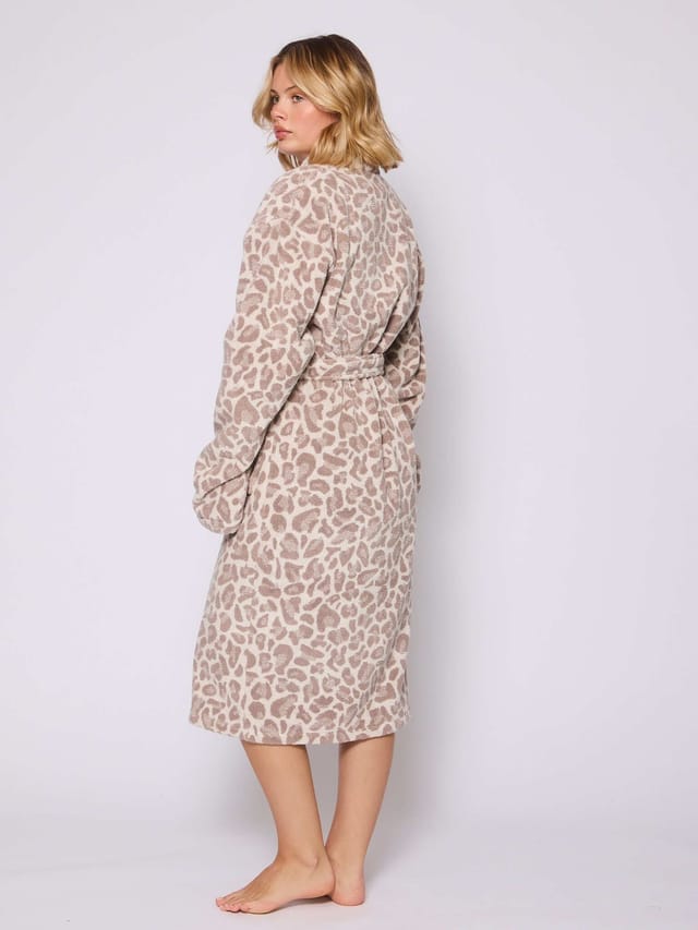 Loungeable Loungeable Women's Leopard Shawl Robe in Taupe - 3