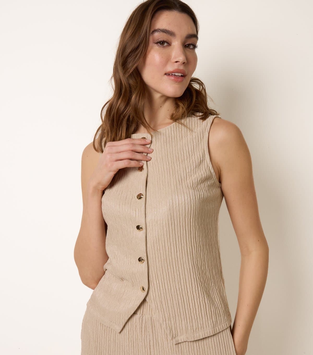 Blue Vanilla Women's Stone Ribbed Crew Neck Waistcoat Blue Vanilla New Look