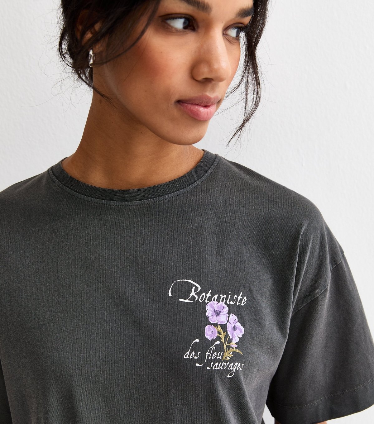 New Look Women's Dark Grey Cotton Botaniste Print Oversized T-Shirt New Look - 3