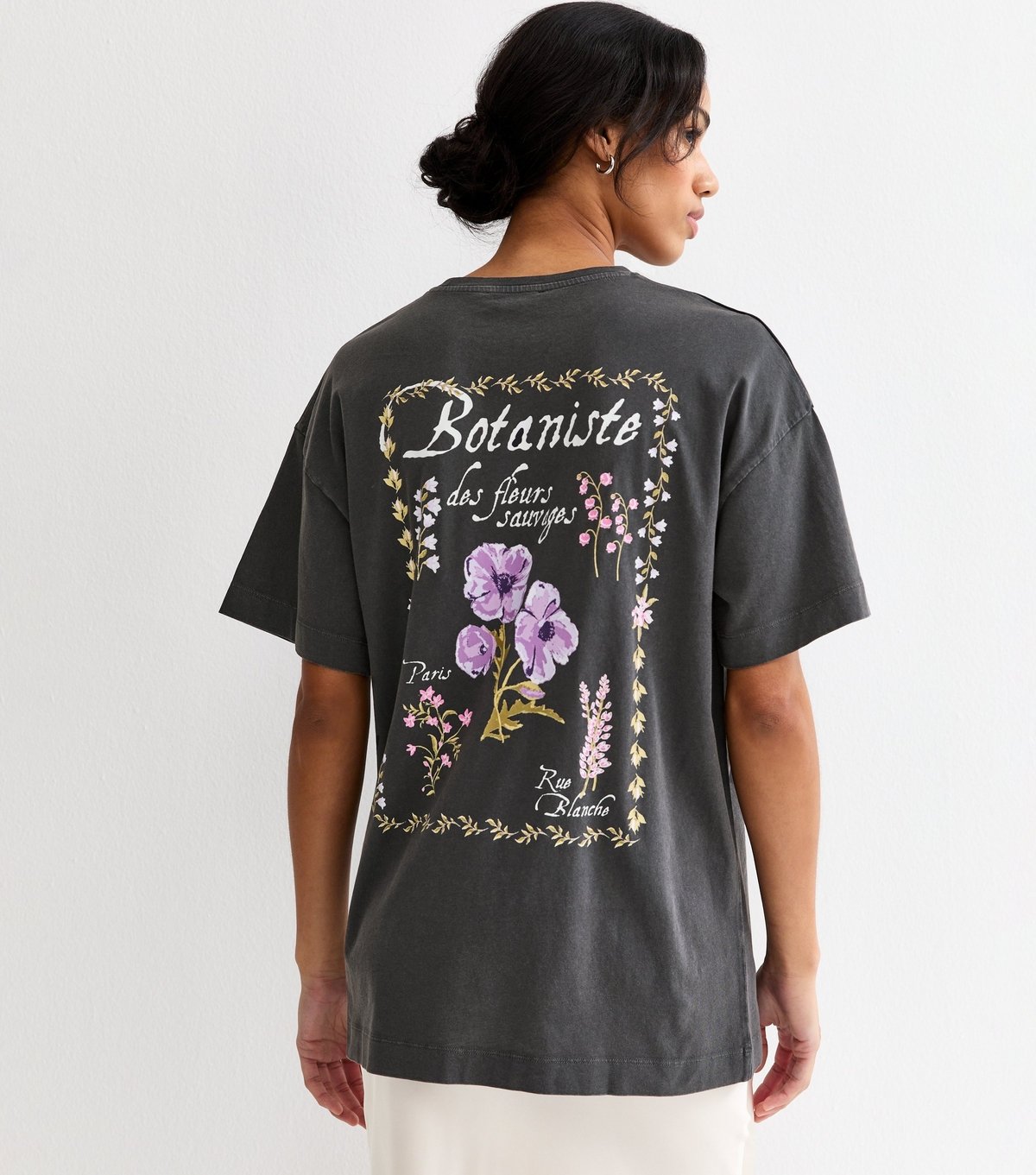 New Look Women's Dark Grey Cotton Botaniste Print Oversized T-Shirt New Look - 4