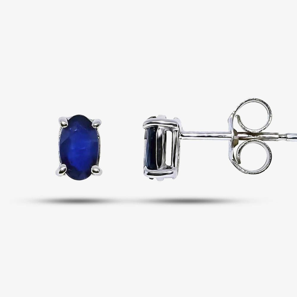 T.H.Baker T.H.Baker Women's 9ct White Gold Oval Sapphire Stud Earrings G40-5481-11W in Blue - 1