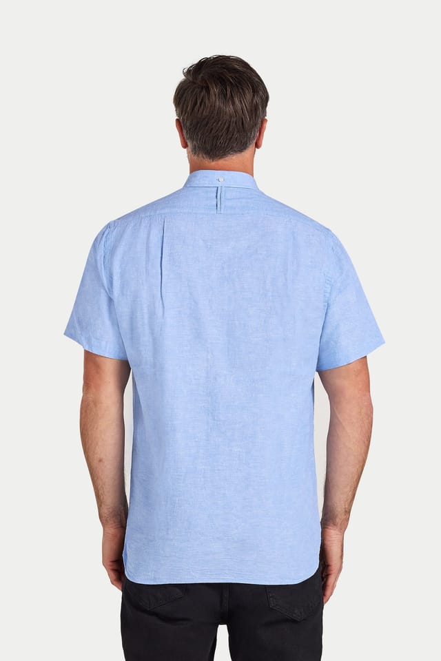 raging bull Raging Bull Men's Short Sleeve Classic Linen Shirt in Light Blue - 2
