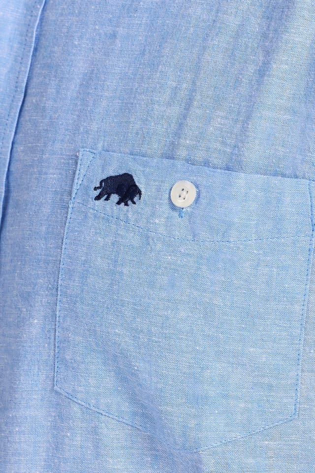 raging bull Raging Bull Men's Short Sleeve Classic Linen Shirt in Light Blue - 3