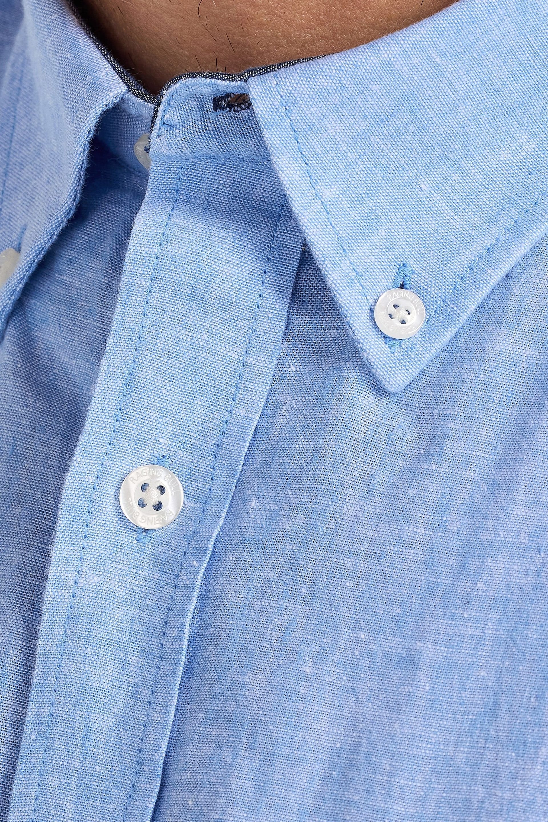 raging bull Raging Bull Men's Short Sleeve Classic Linen Shirt in Light Blue - 4