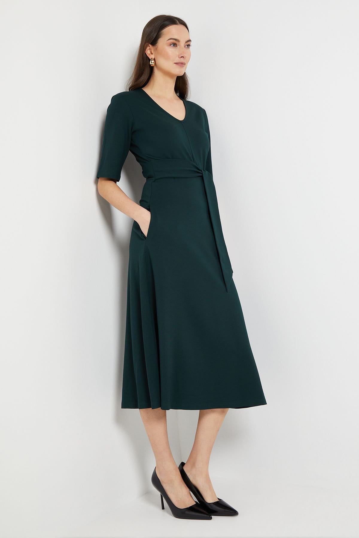 Principles Principles Women's Tailored Ponte Belted Midi Dress in Forest - 4