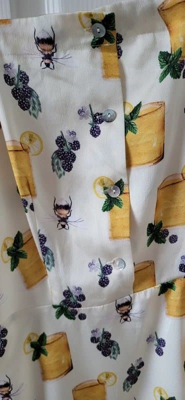 Never Fully Dressed Cami dress with lemons, blackberries and bees.  Button bodice and side zip