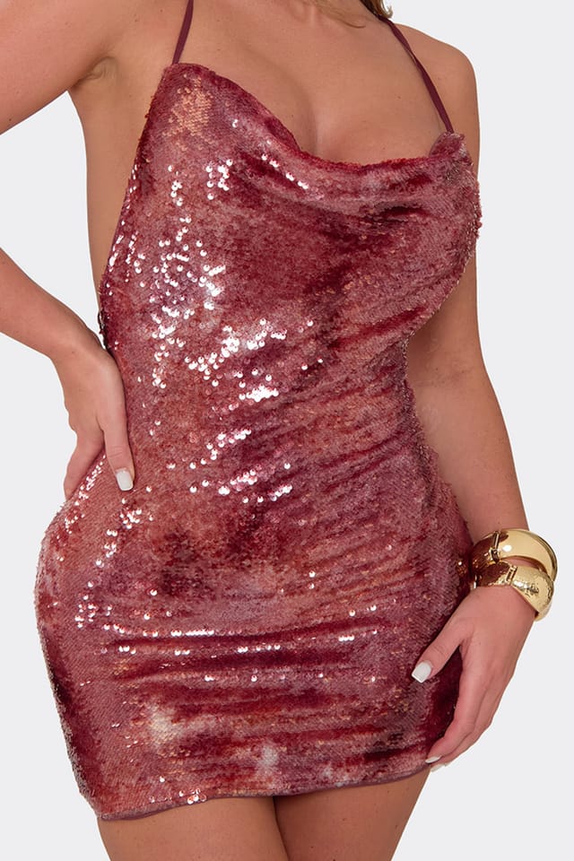 EGO EGO Women's Strappy Cross Back Textured Mini Dress in Dark Red - 3