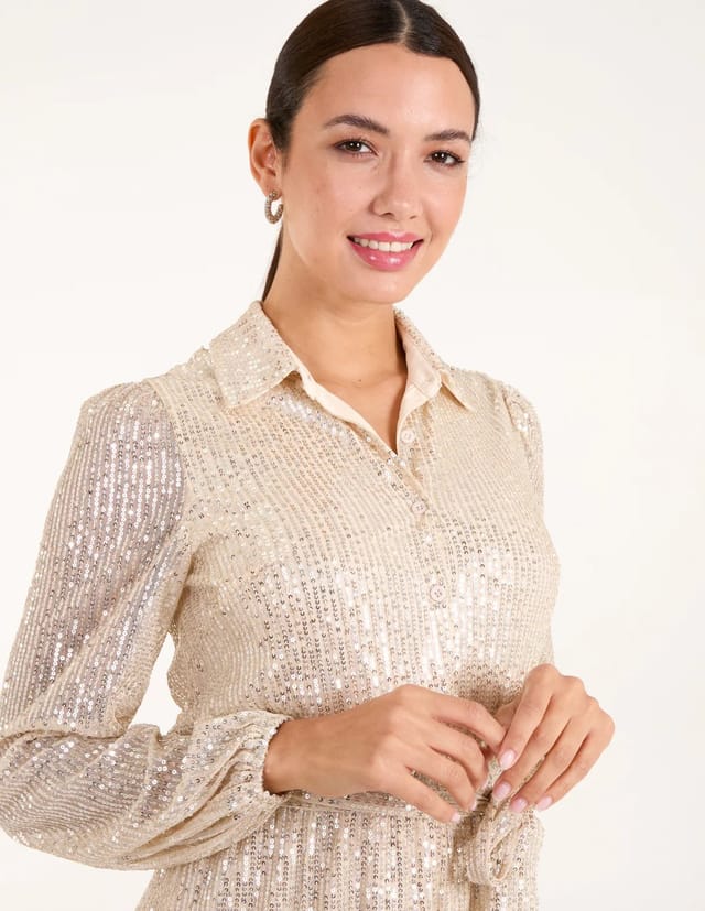 Blue Vanilla Sequin Shirt Dress - 3