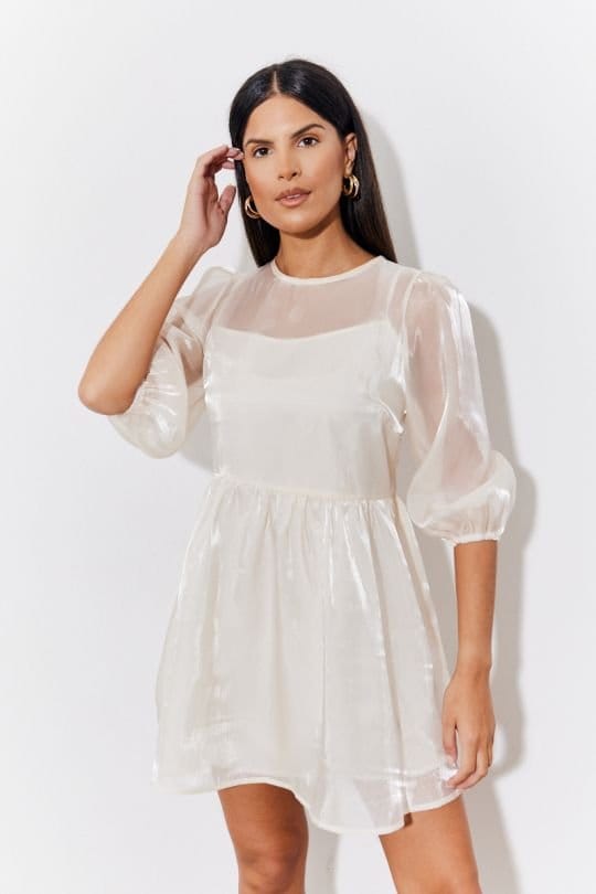 In The Style In The Style Women's Cream Organza Babydoll Mini Dress - 3