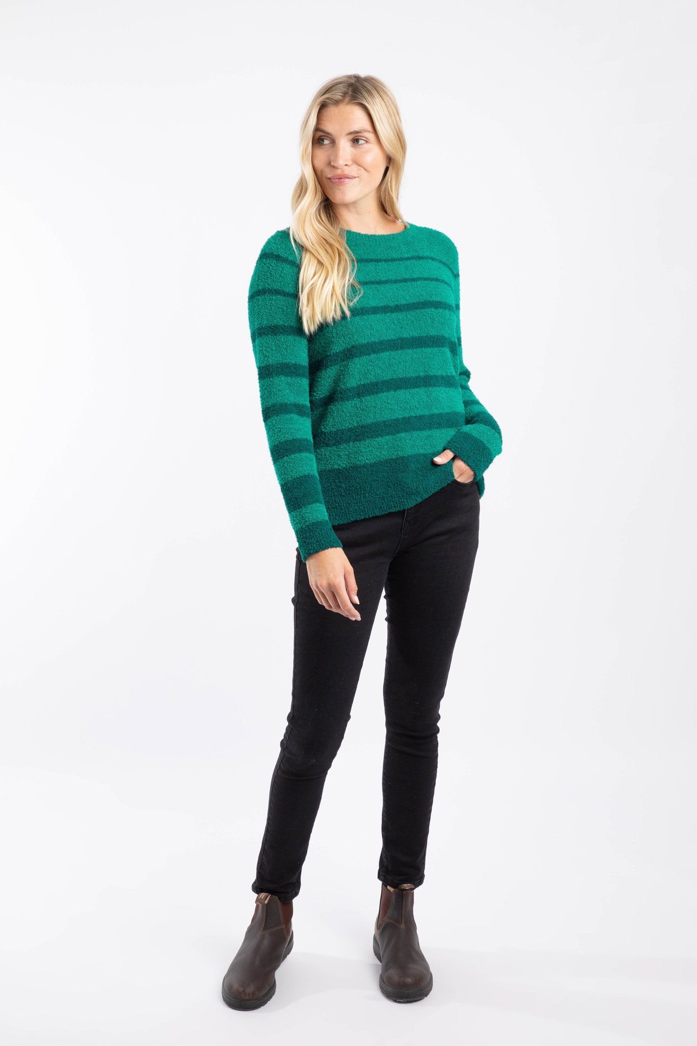 Weird Fish Weird Fish Women's Wanda Cosy Knit Stripe Jumper in Green - 4