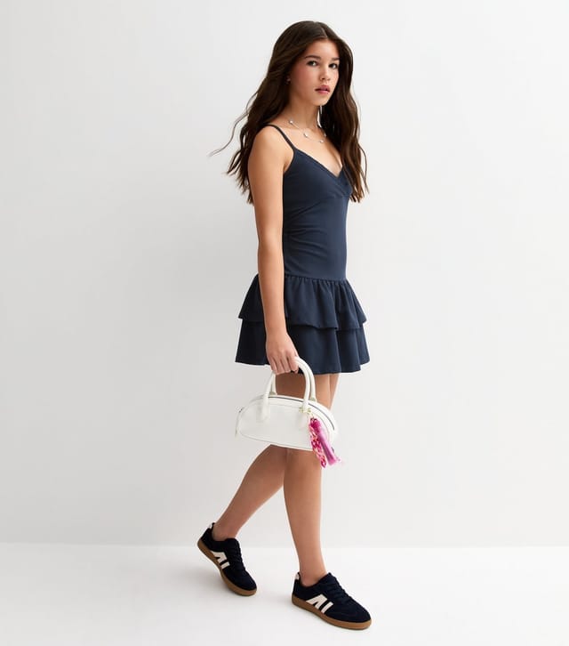 New Look Girls' Navy Strappy Lace Trim Rara Dress New Look - 3