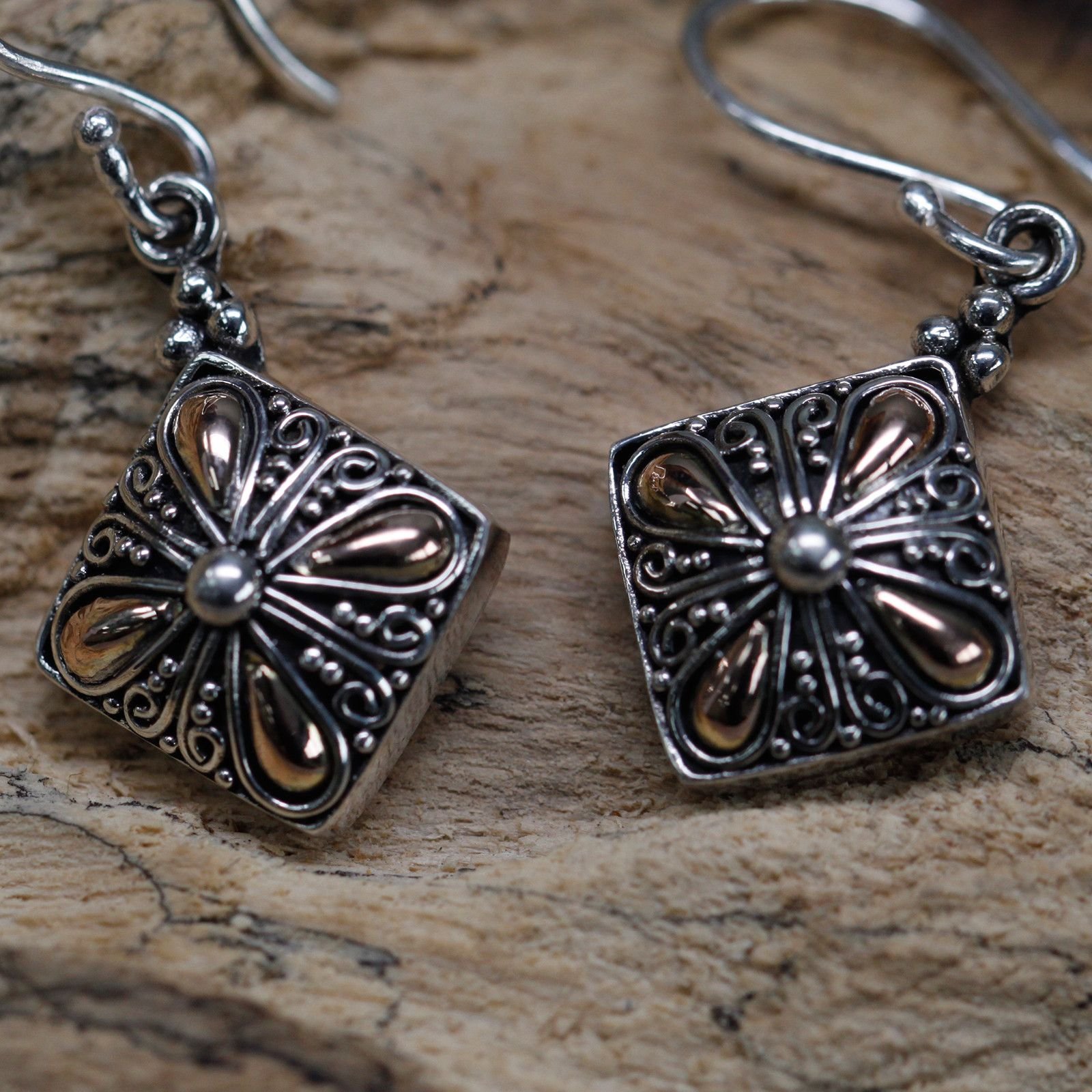 KDMD KDMD Women's Silver & Gold Earring - Square Drop - 2