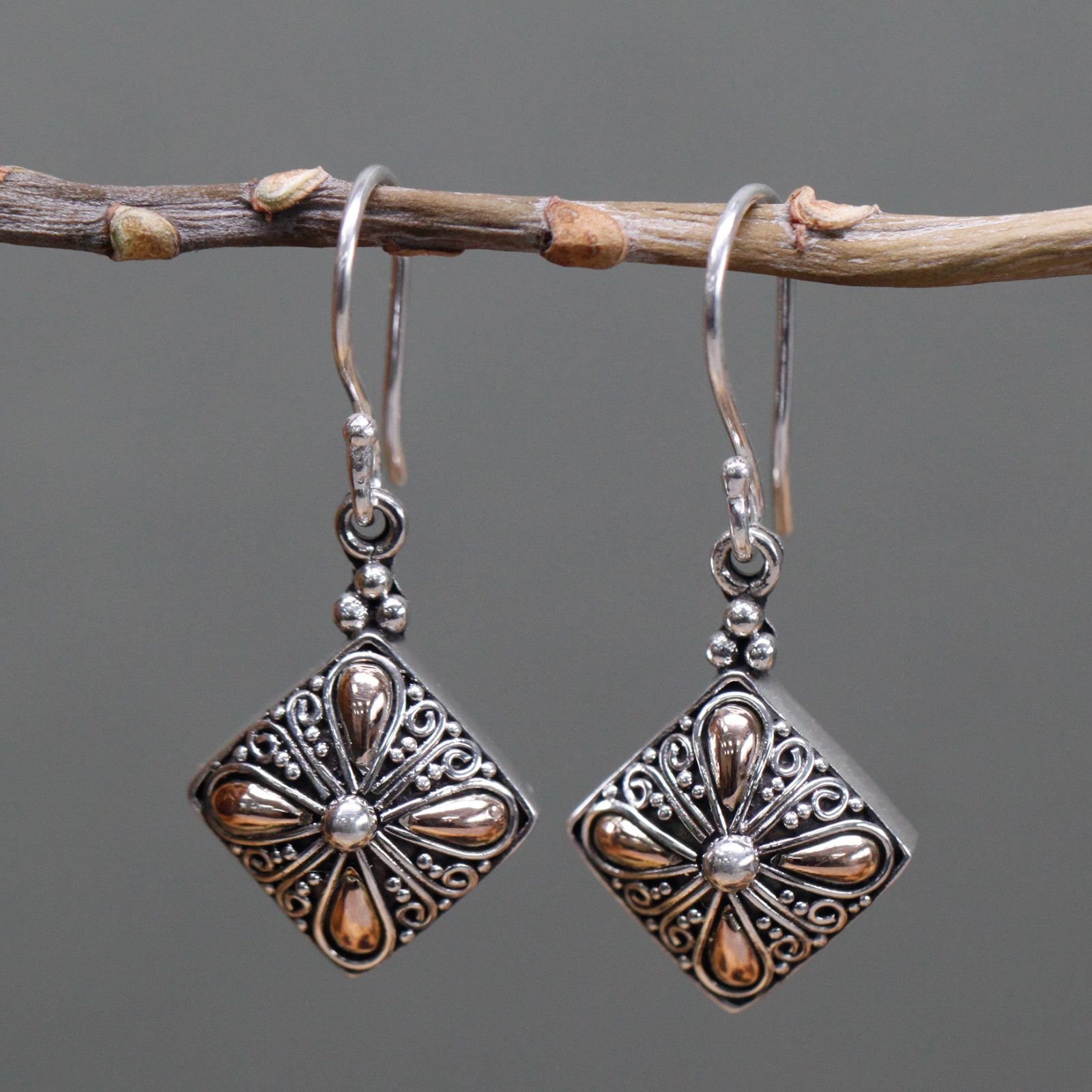 KDMD KDMD Women's Silver & Gold Earring - Square Drop - 3