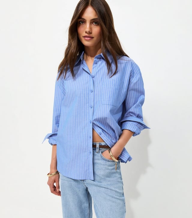 New Look Women's Blue Cotton Striped Oversized Shirt New Look - 2