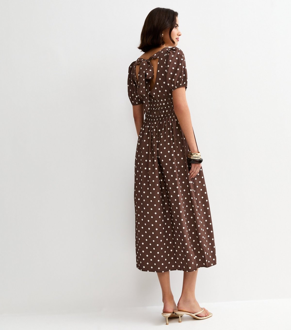 New Look Women's Brown Polka Dot Ruched Waist Midi Dress New Look - 4