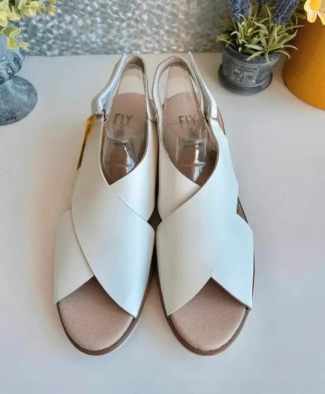 Fly London Fly London Nabi White Leather Sling Back Low Wedge Sandal UK Size 7