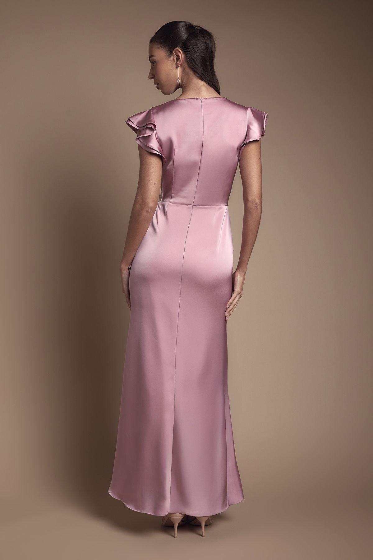 Coast Coast Women's Wrap Front Frill Hem Cap Sleeve Bridesmaid Dress in Antique Rose - 3