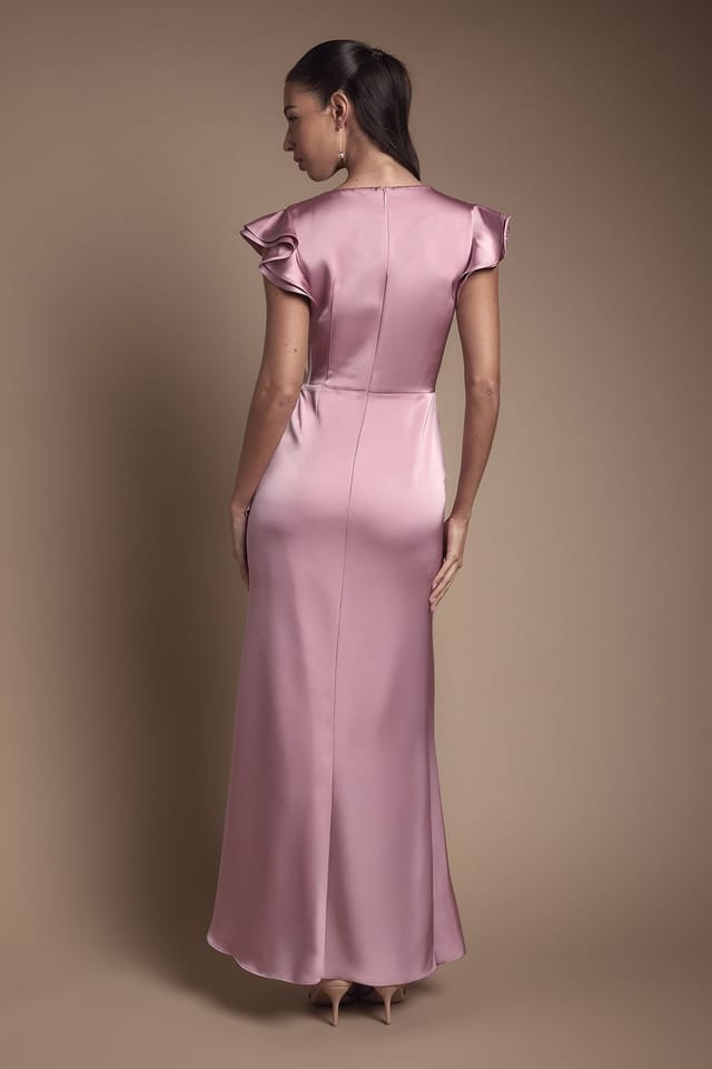 Coast Coast Women's Wrap Front Frill Hem Cap Sleeve Bridesmaid Dress in Antique Rose - 3
