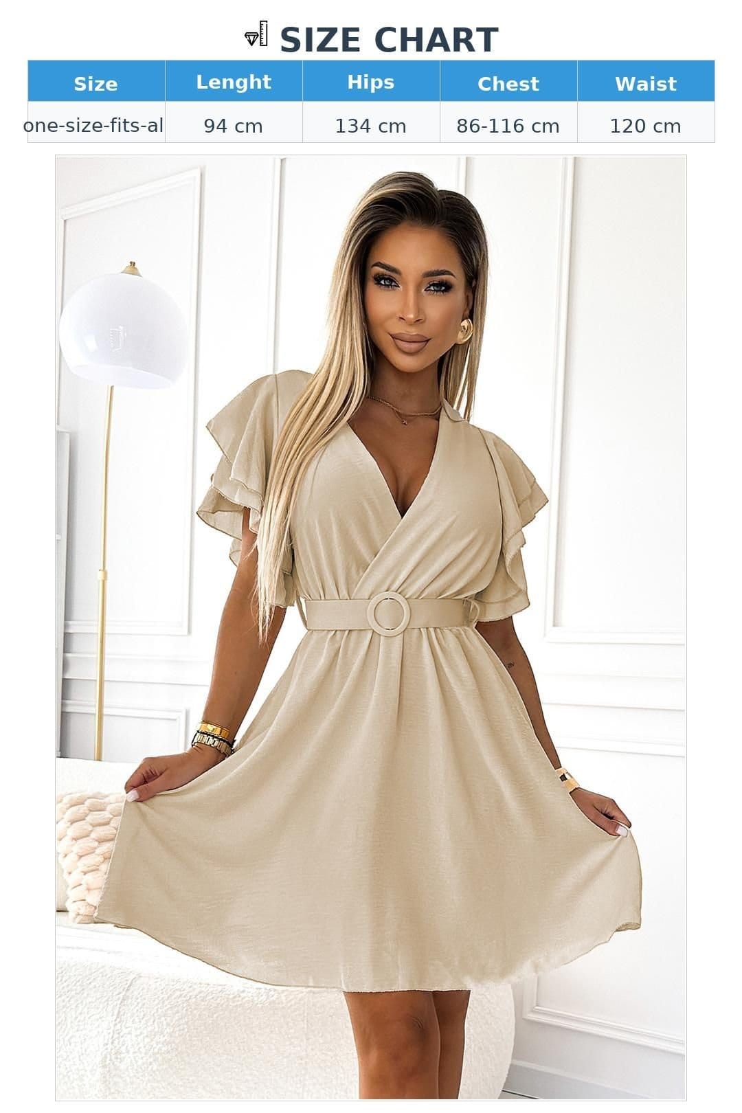 Love Lace Love Lace Women's Textured Wrap Neck Belted Midi Dress in Beige - 4