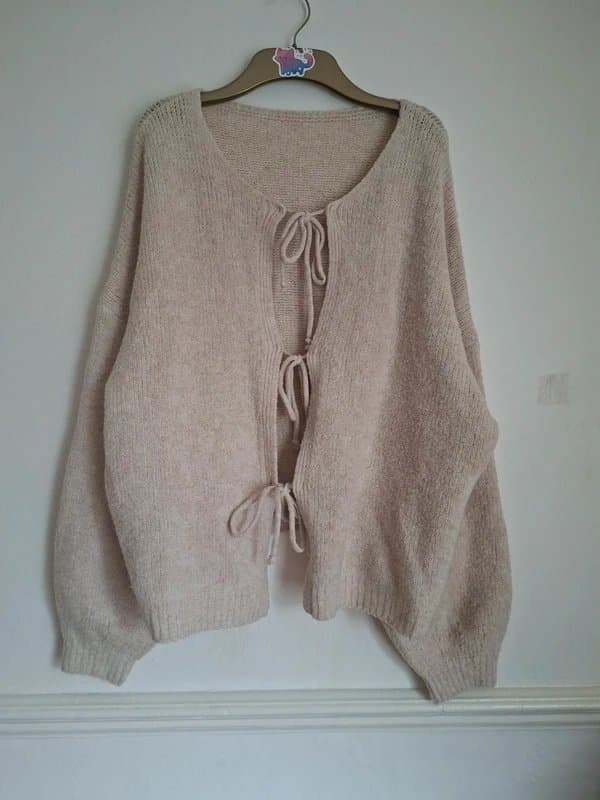 Shein SHEIN Curve 20- 22 0XL Beige Tie-Front Knit Cardigan | Soft Chunky Knit | Plus Size