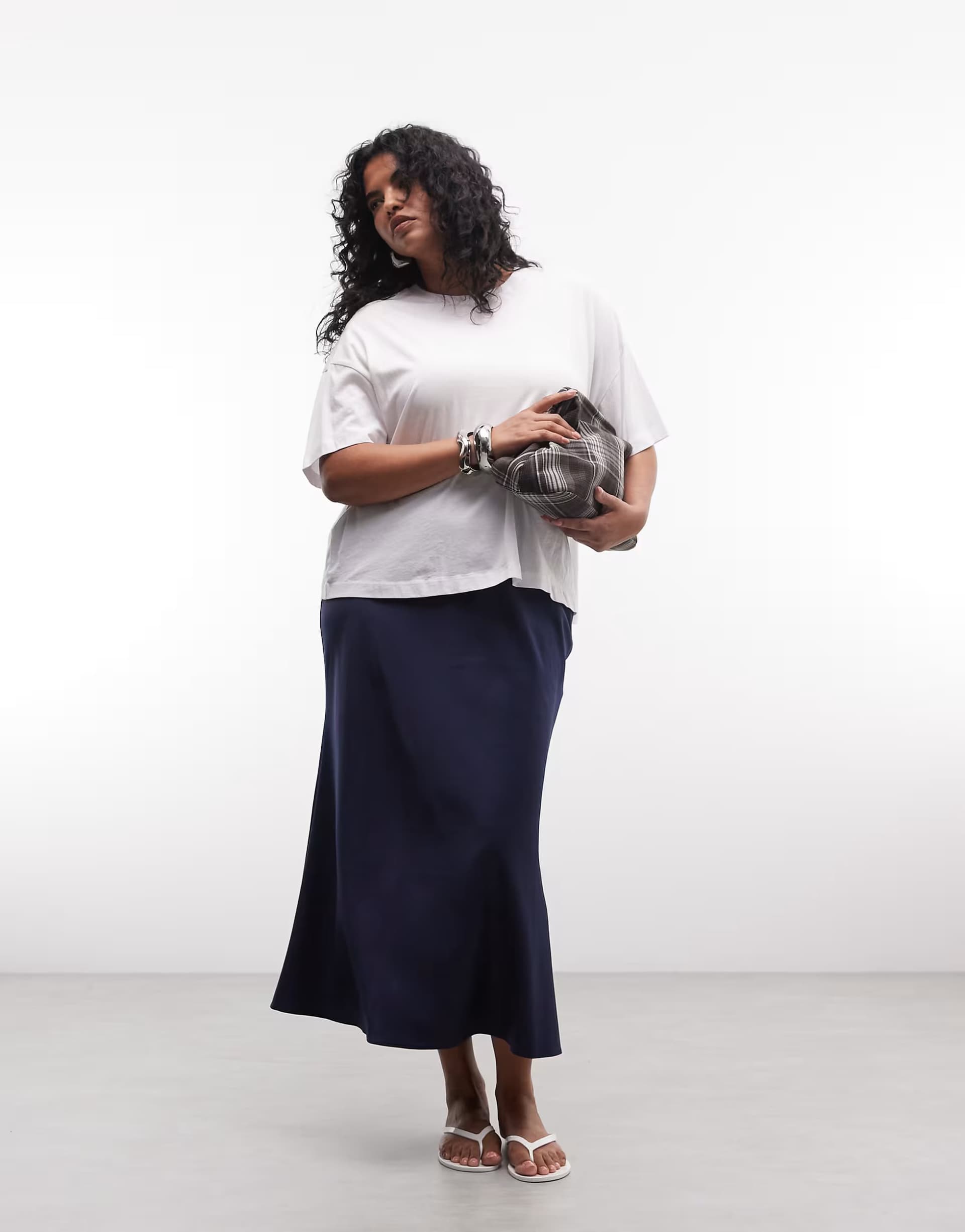 ASOS ASOS DESIGN Curve satin bias midi skirt in navy
