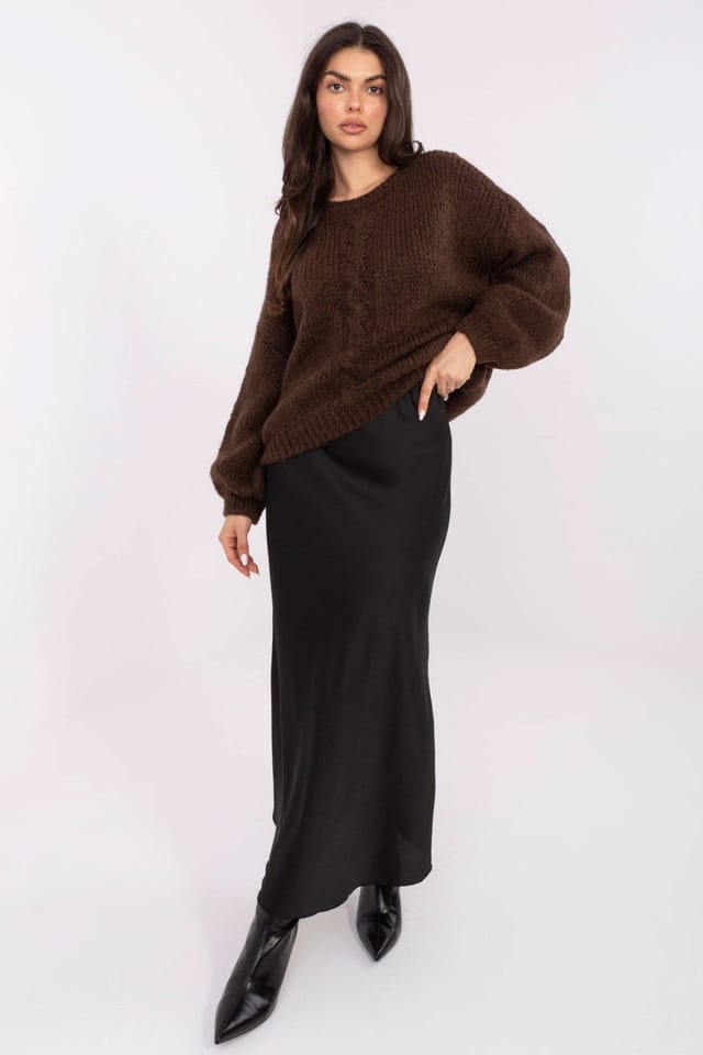 Love Lace Love Lace Women's Loose Textured Sweater with Puff Sleeves in Brown - 2