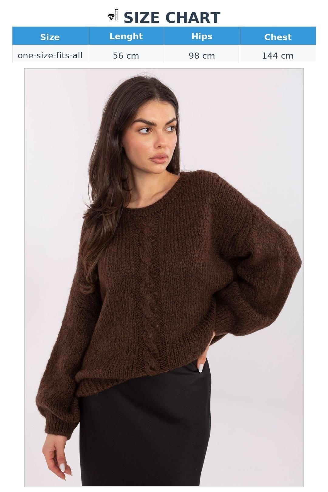 Love Lace Love Lace Women's Loose Textured Sweater with Puff Sleeves in Brown - 4