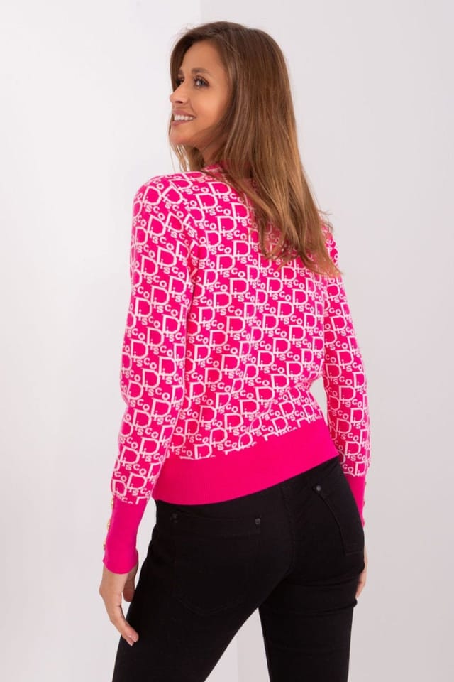 Love Lace Love Lace Women's Round Neck Long Sleeve Sweater with Button Cuffs Style 187543 in Pink - 3