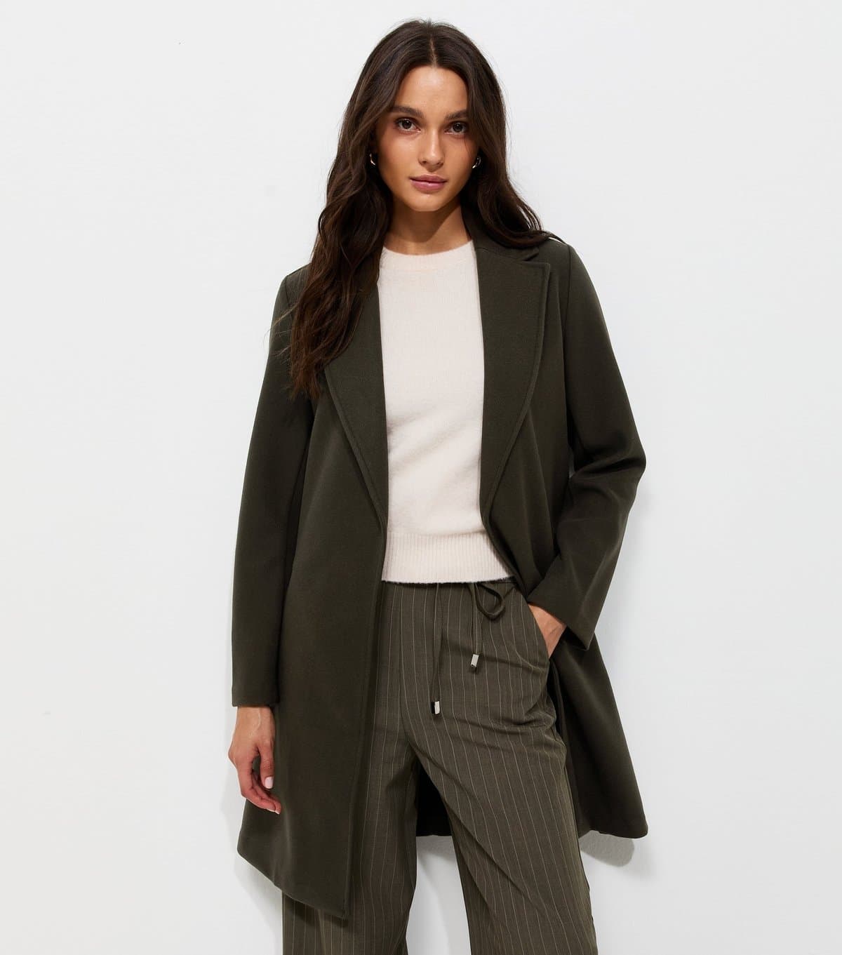 New Look Women's Dark Khaki Open Front Longline Formal Coat New Look