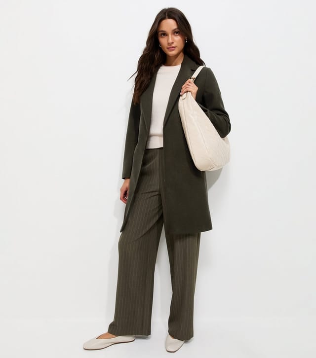 New Look Women's Dark Khaki Open Front Longline Formal Coat New Look - 2