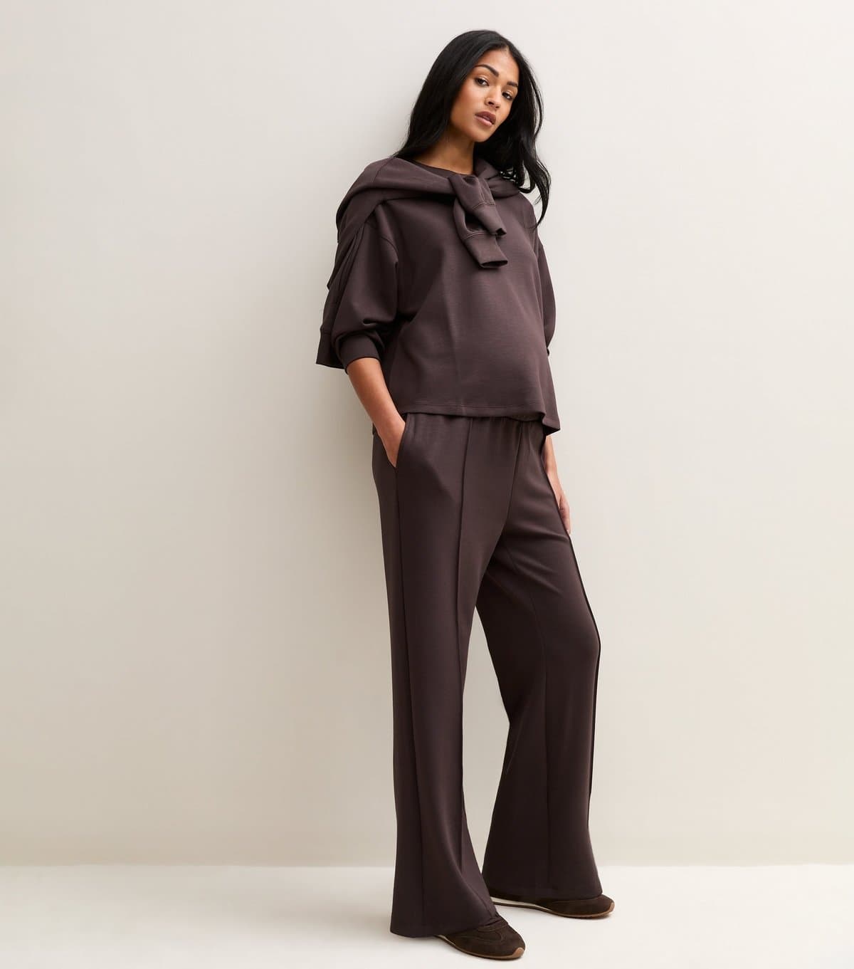 New Look Women's Maternity Premium Dark Burgundy Wide Leg Joggers New Look