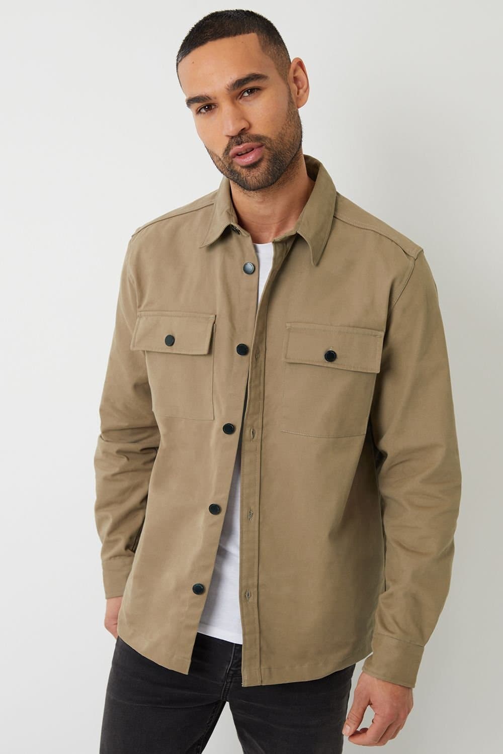 Threadbare Threadbare Men's 'Church' Cotton Twill Button Up Shacket in Stone