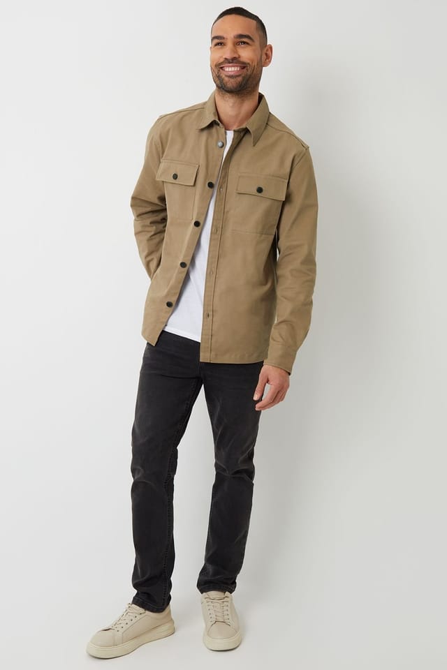 Threadbare Threadbare Men's 'Church' Cotton Twill Button Up Shacket in Stone - 3