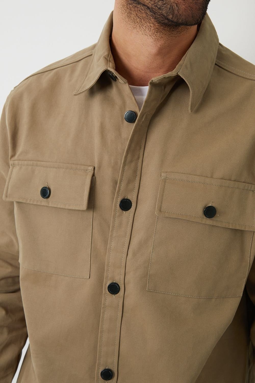 Threadbare Threadbare Men's 'Church' Cotton Twill Button Up Shacket in Stone - 4