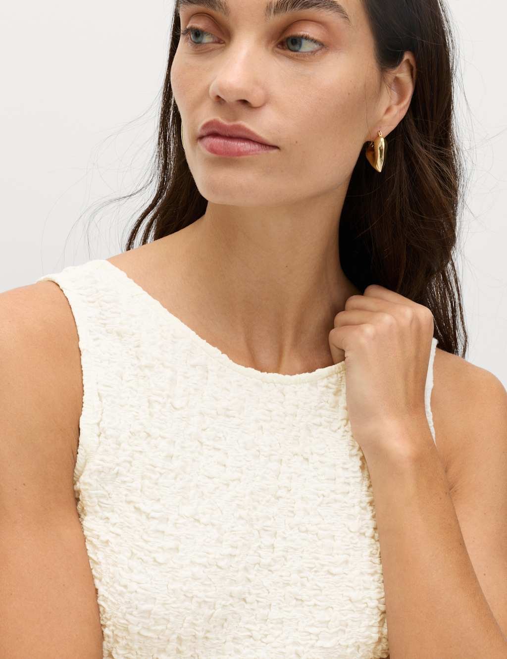 Marks & Spencer M&S Cotton Rich Textured Mini Column Dress Ivory - 2