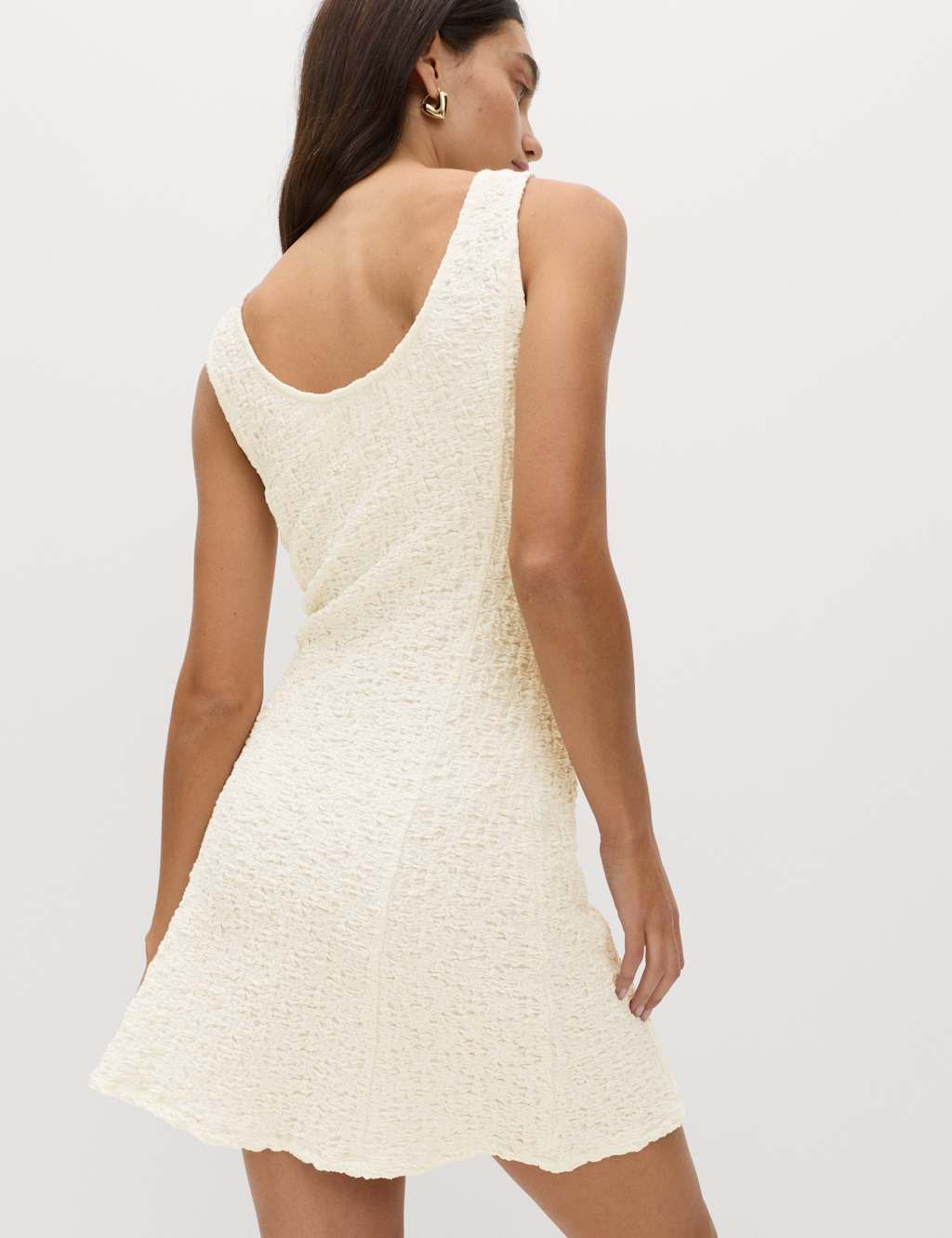 Marks & Spencer M&S Cotton Rich Textured Mini Column Dress Ivory - 4