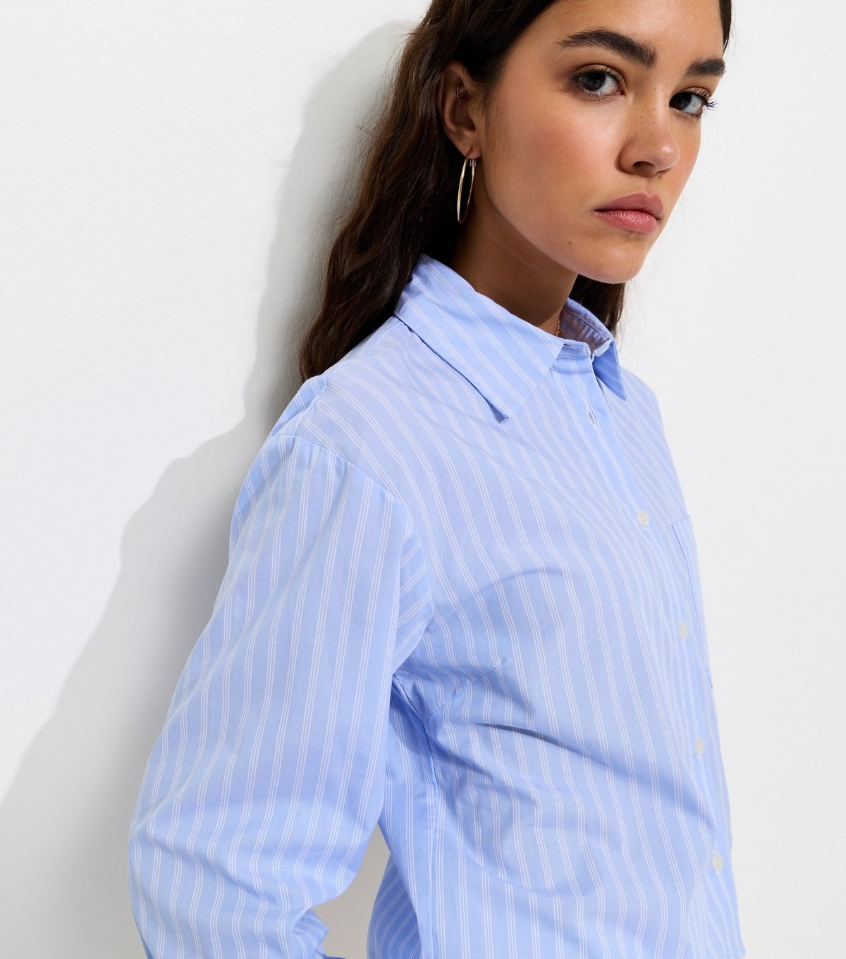 New Look Women's Blue Striped Lace Trim Long Sleeve Shirt New Look - 2