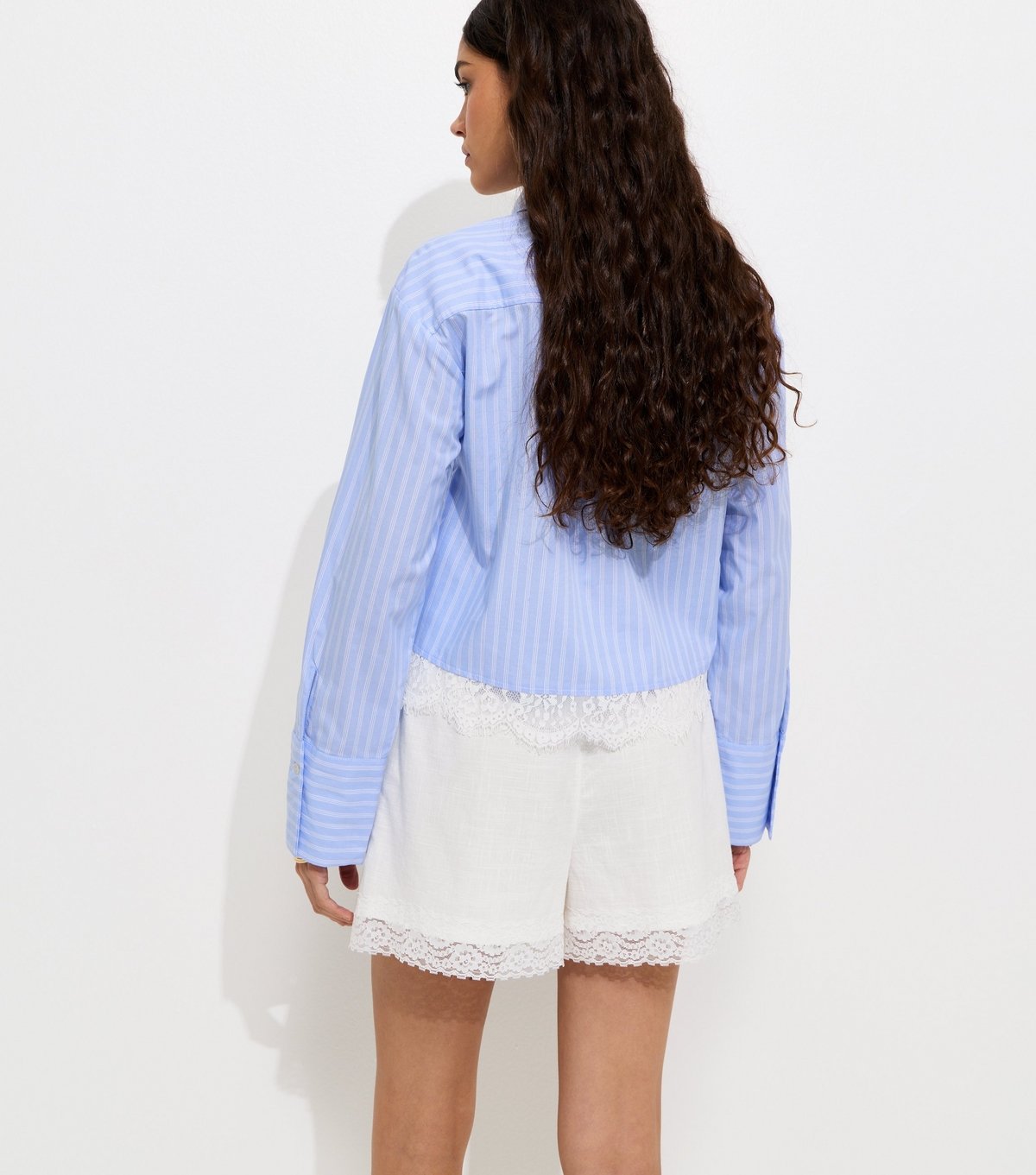 New Look Women's Blue Striped Lace Trim Long Sleeve Shirt New Look - 4