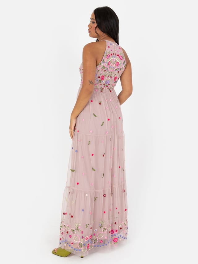 Maya Deluxe Maya Deluxe Women's Embroidered Tiered Maxi Dress in Pink - 3