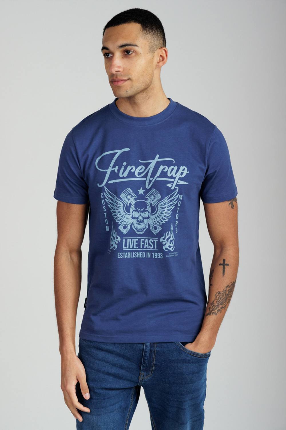 Firetrap Firetrap Men's Regular Fit Cotton Graphic Crew T-Shirt in Dark Blue - 2