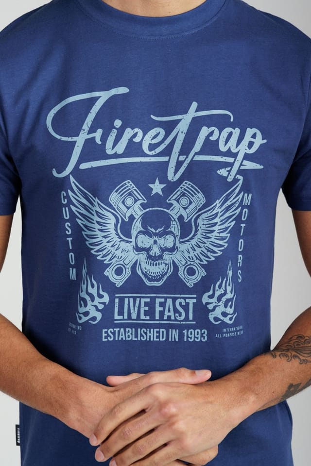 Firetrap Firetrap Men's Regular Fit Cotton Graphic Crew T-Shirt in Dark Blue - 3